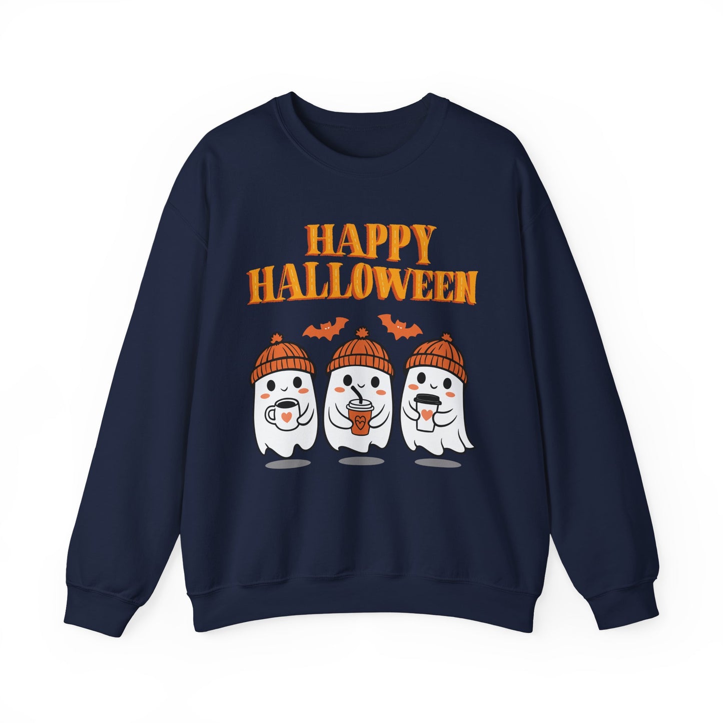 Happy Halloween Ghosts Crewneck Sweatshirt, Cozy Fall Apparel, Unisex Halloween Sweatshirt, Spooky Season Gift, Cute Pumpkin Design