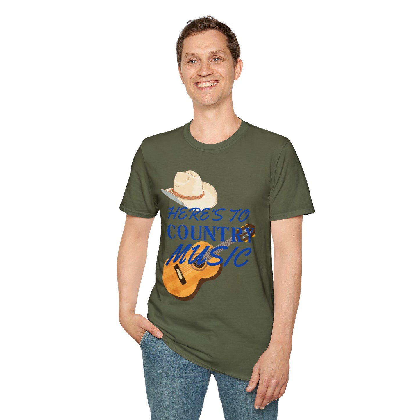 Heres to Country Music TShirt  Cowboy Hat & Guitar Design