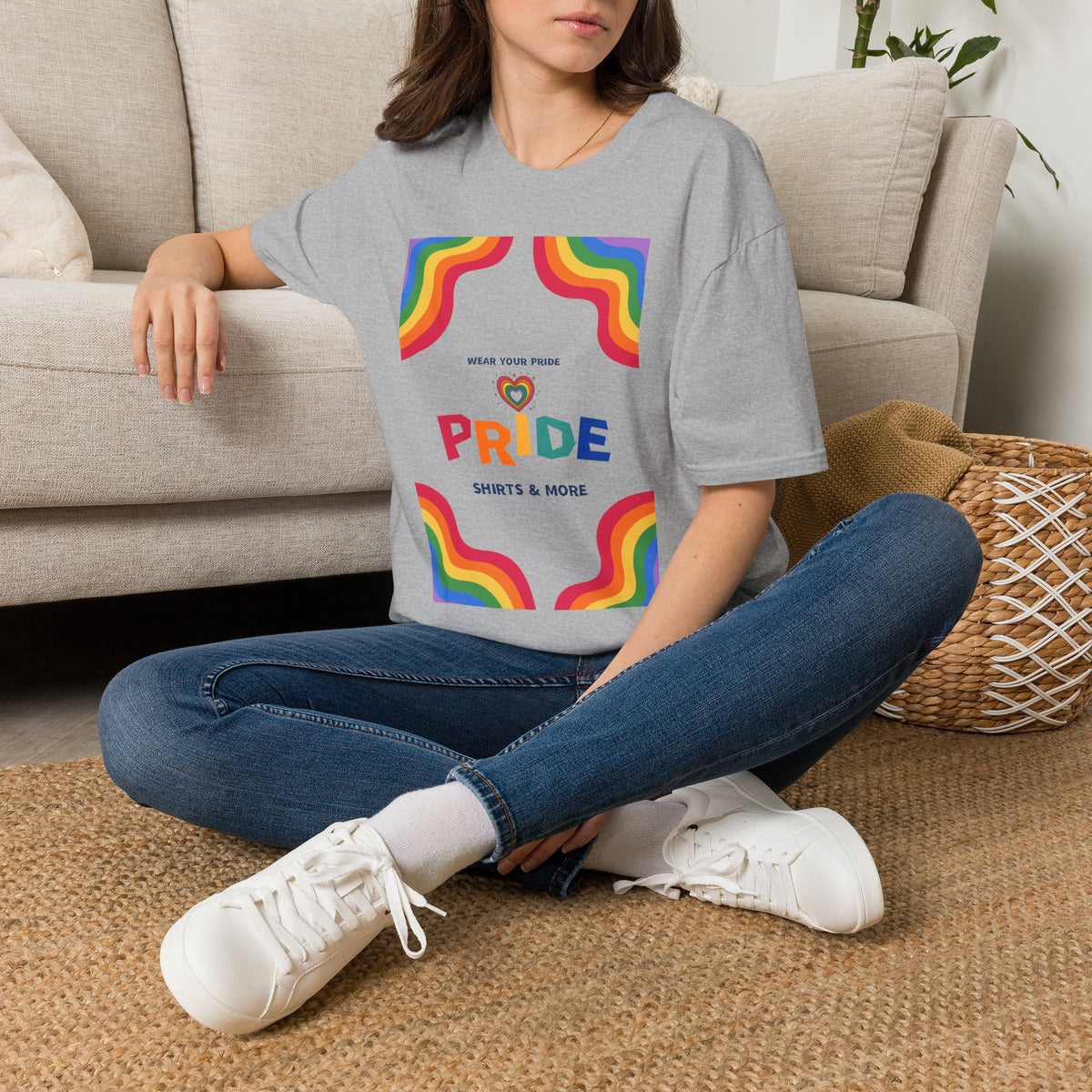 Rainbow Pride heart graphic T-Shirt | Wear Your Pride slogan