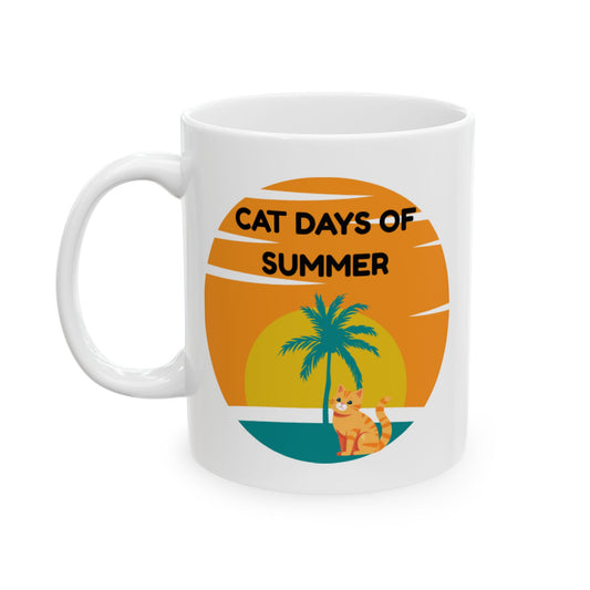 Ceramic Mug, (11oz, 15oz) Cat days of summer. Enjoy a cup with your best friend.