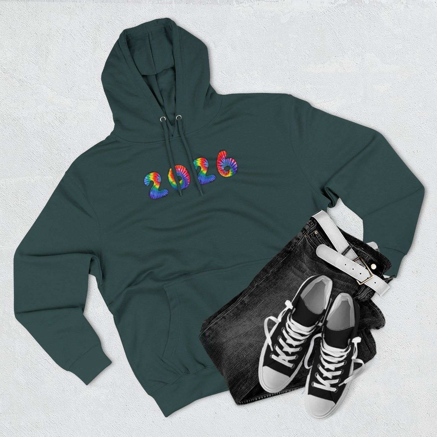 2026 Colorful Tie Dye Numbers Hoodie | New Year Retro Rainbow Design