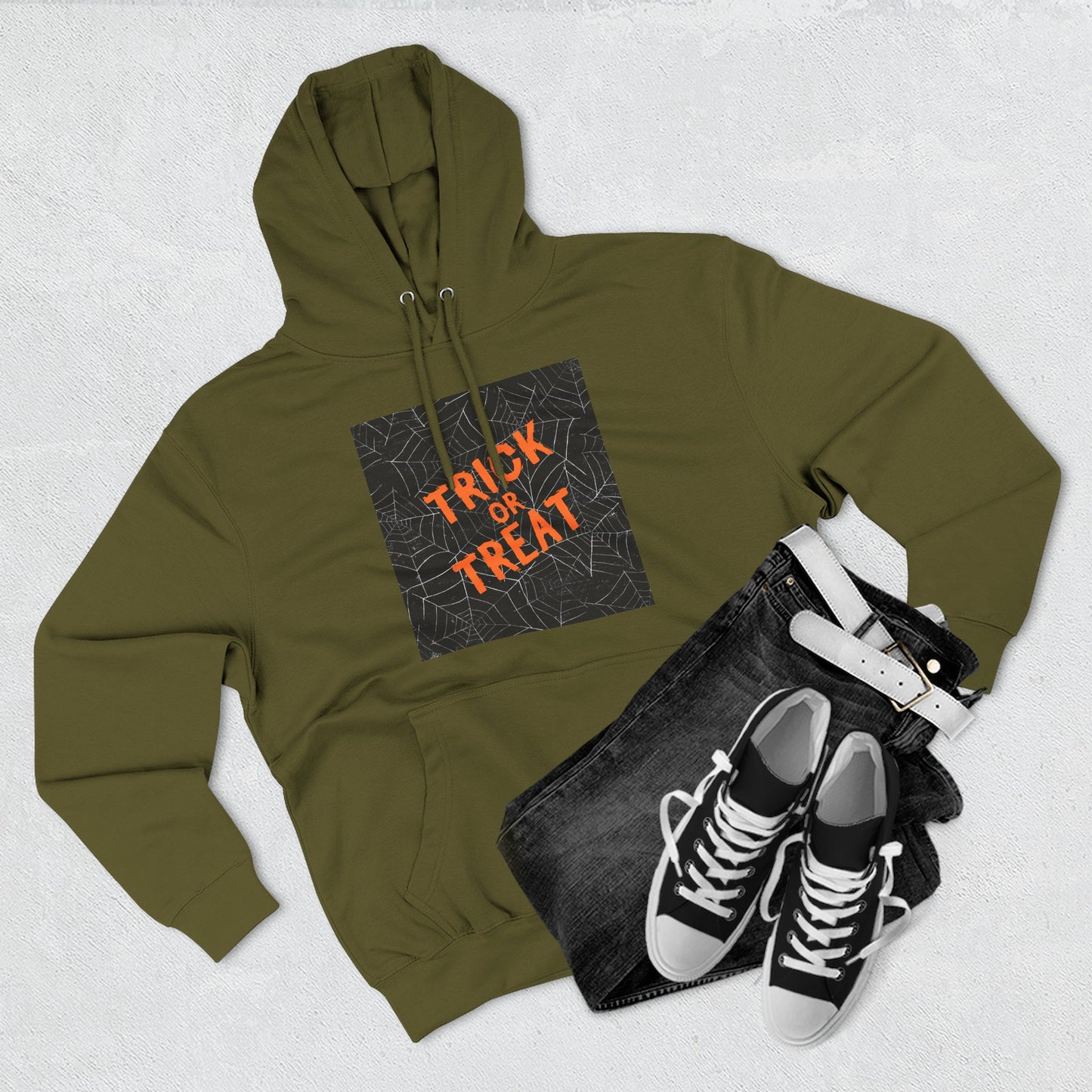 Halloween Trick or Treat Fleece Hoodie, Cozy Fall Apparel, Perfect for Costume Parties, Autumn Chill, Ghostly Gatherings, Comfortable Gift