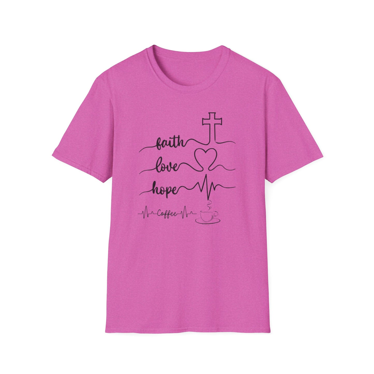 Faith Love Hope Unisex Softstyle T-Shirt, Christian Gifts, Inspirational Tee, Casual Wear, Perfect for Church, Coffee Lovers