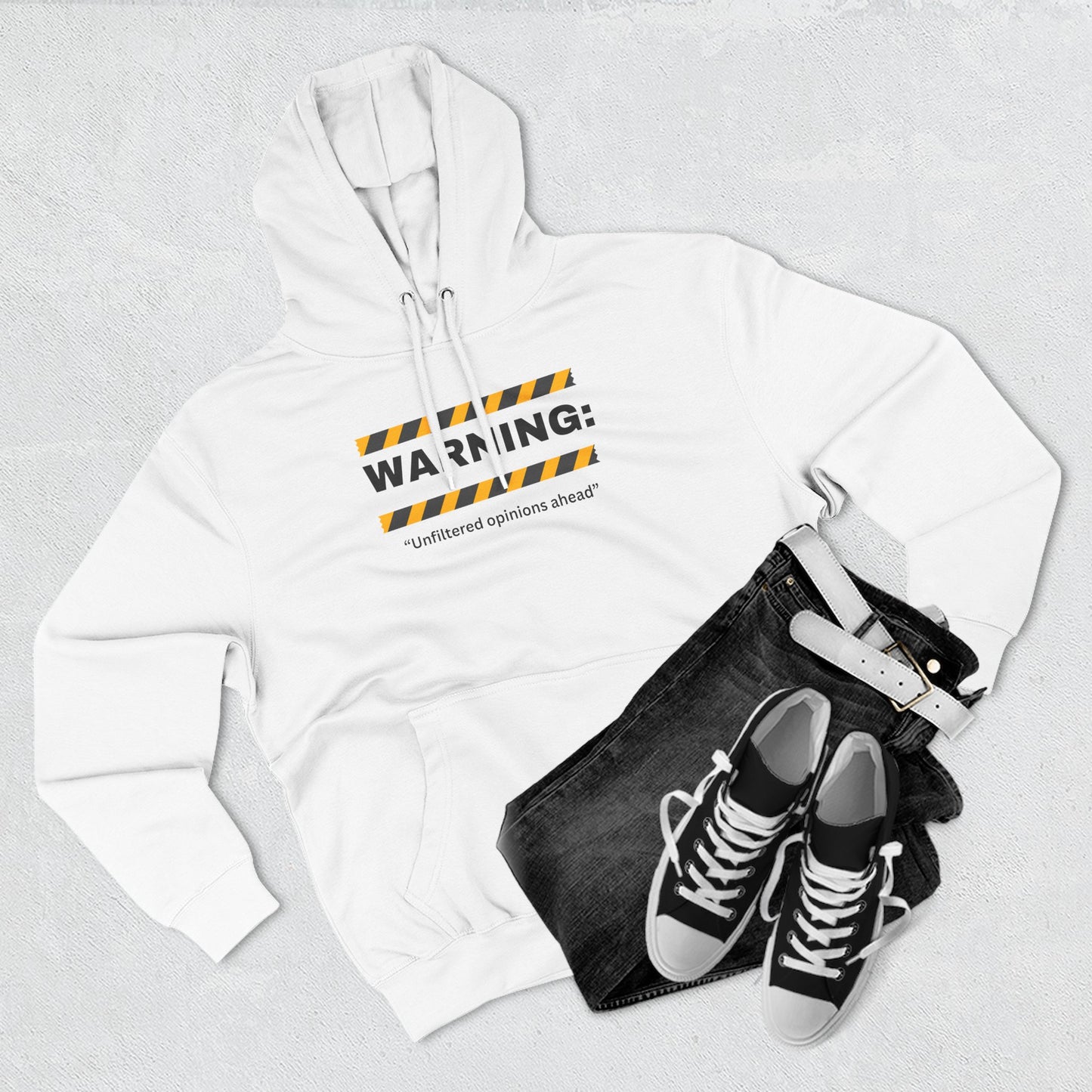 Warning: Unfiltered Opinions Ahead Hoodie | Humor, Caution Tape Design