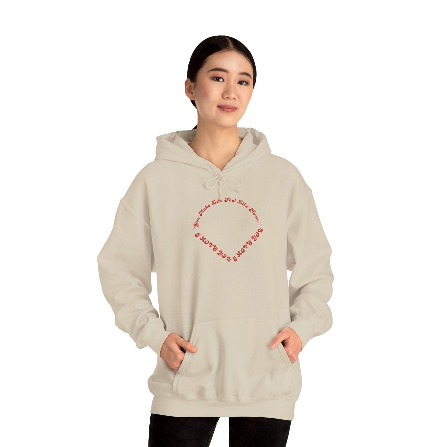 Heart Script Hoodie — Minimal Heart Text Graphic Pullover