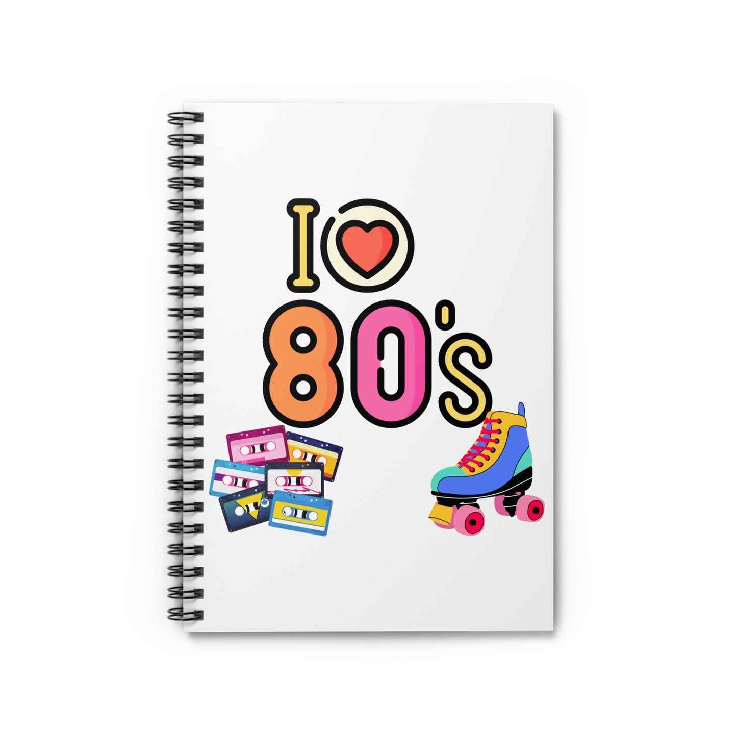 I Heart 80s Retro Roller Skate and Cassette Notebook | Spiral Ruled