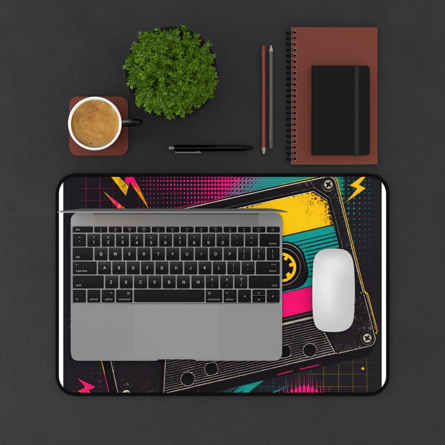 Retro Cassette Tape Desk Mat | 80s Neon Music Mousepad