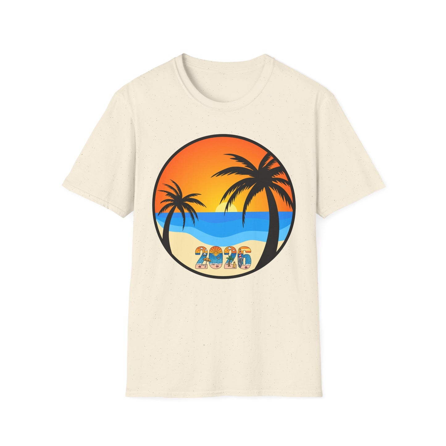 Sunset Palm Beach 2026 T-Shirt | Retro Tropical Circle Design