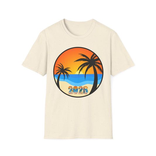 Sunset Palm Beach 2026 T-Shirt | Retro Tropical Circle Design