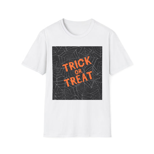 Halloween Trick or Treat Unisex Softstyle T-Shirt, Casual Halloween Wear, Spooky Gift, Fall Fashion, Halloween Party Shirt