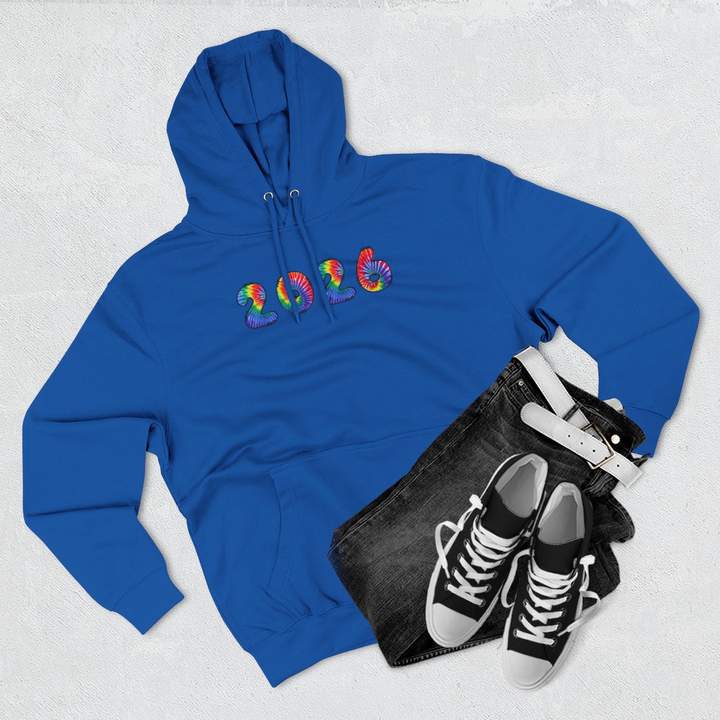 2026 Colorful Tie Dye Numbers Hoodie | New Year Retro Rainbow Design