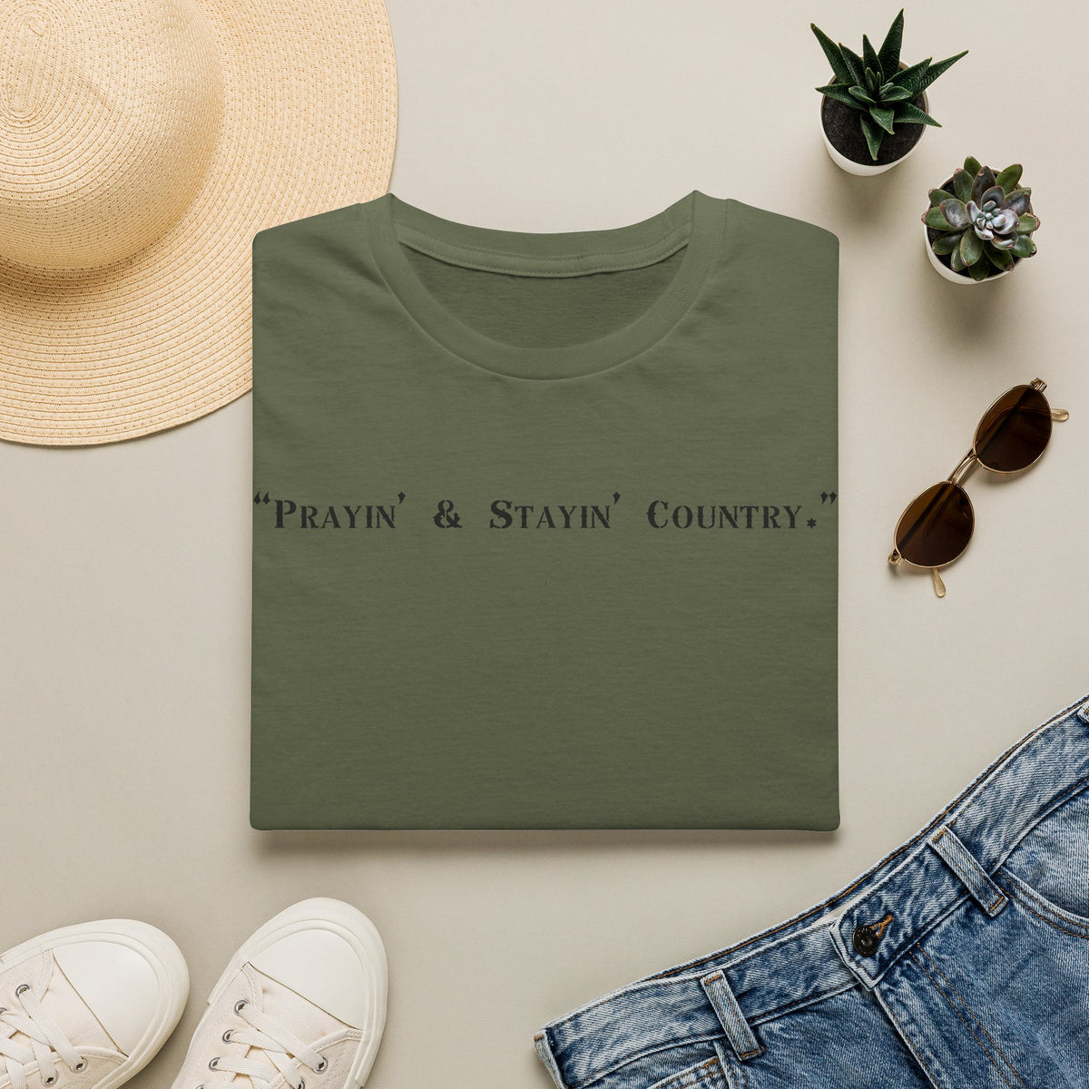 Prayin' & Stayin' Country T Shirt | Country Faith Typography Tee