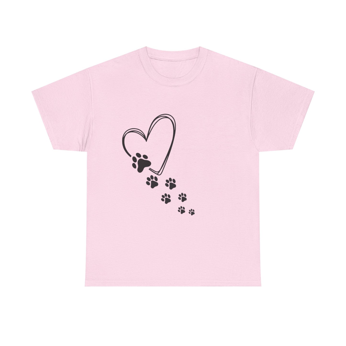 Paw Print Heart Unisex Heavy Cotton Tee, Pet Lover Gift, Animal Adoption Awareness, Dog Mom Shirt, Casual Everyday Wear, Perfect for