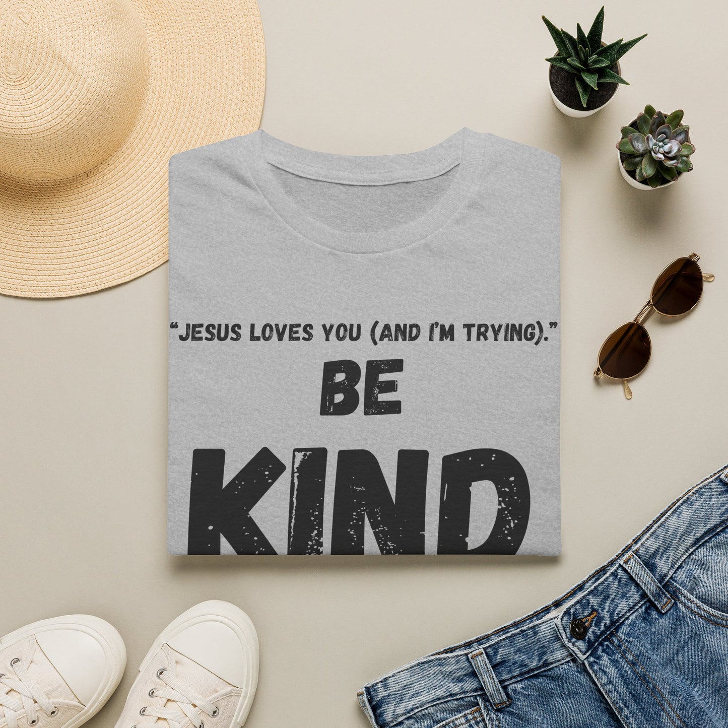Jesus Loves You (And I'm Trying) Be Kind T Shirt | Christian Faith Message. Great gift for friends.