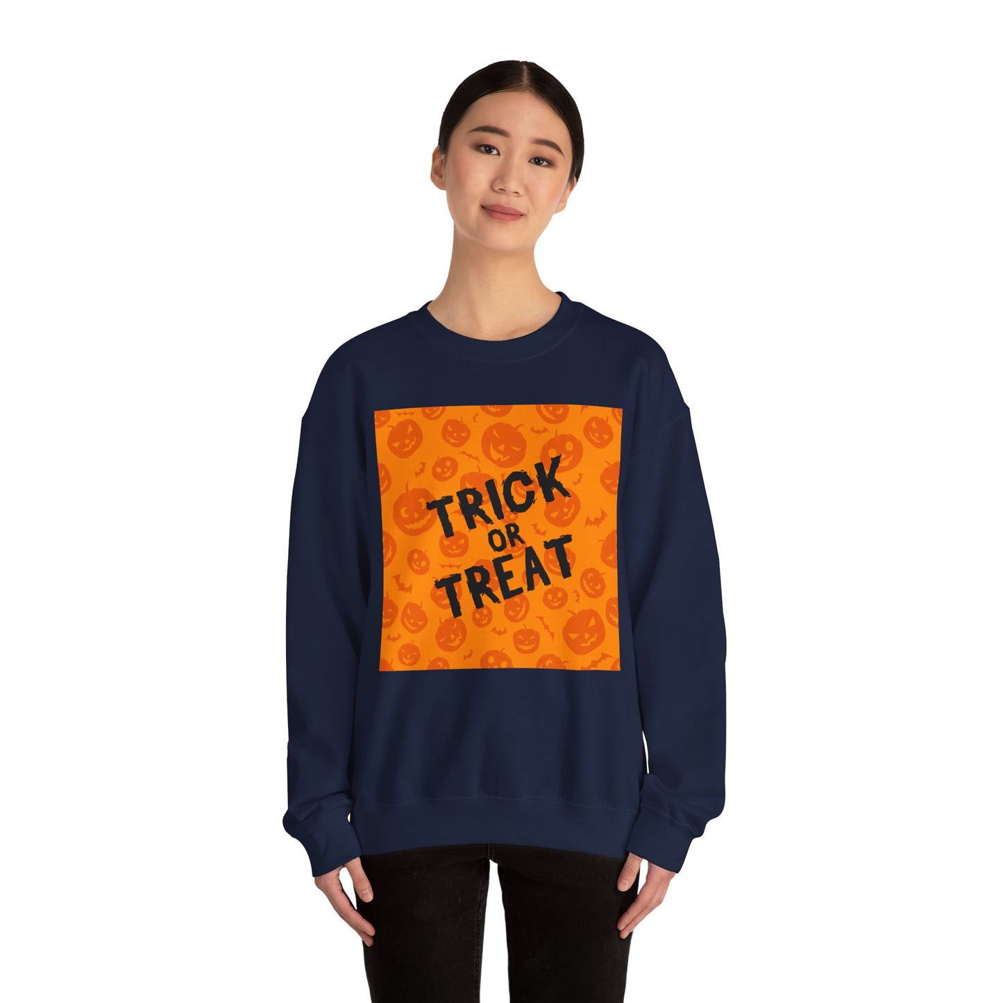 Halloween Trick or Treat Crewneck Sweatshirt, Cozy Fall Apparel, Unisex Sweater, Festive Halloween Sweater, Pumpkin Theme Sweatshirt