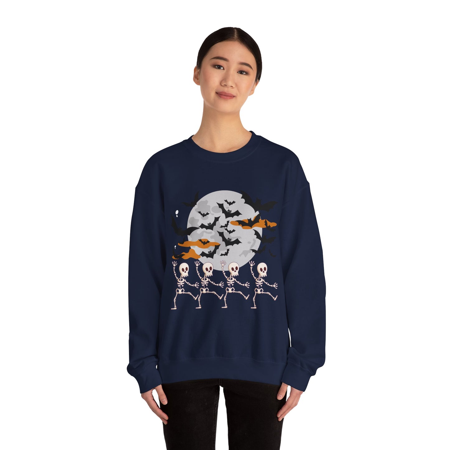 Spooky Skeleton Halloween Sweatshirt, Cozy Crewneck Pullover, Unisex Halloween Apparel, Fall Fashion, Perfect for Pumpkin Patches