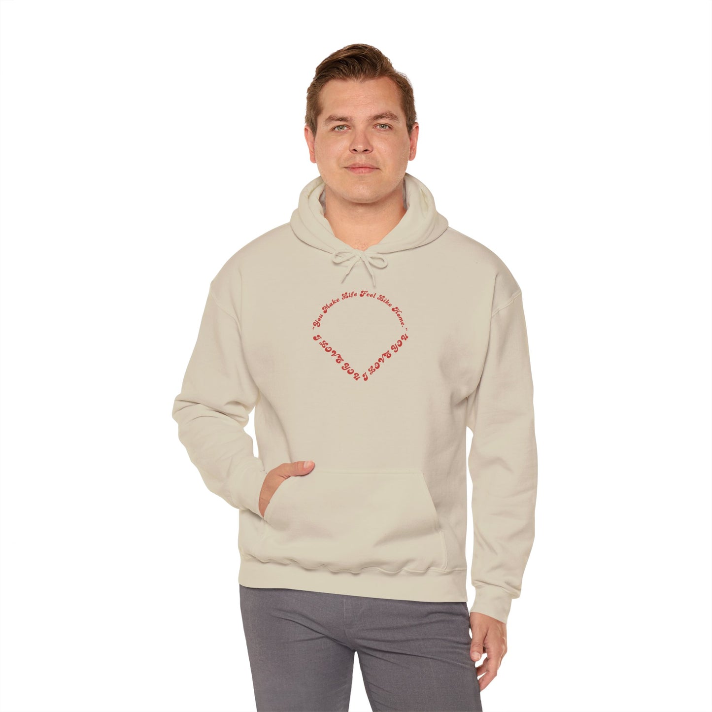 Heart Script Hoodie — Minimal Heart Text Graphic Pullover