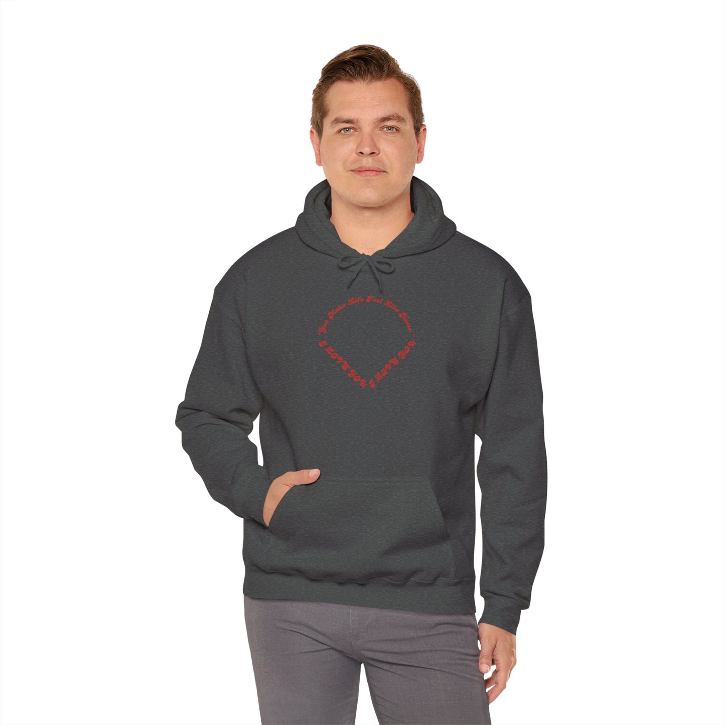Heart Script Hoodie — Minimal Heart Text Graphic Pullover