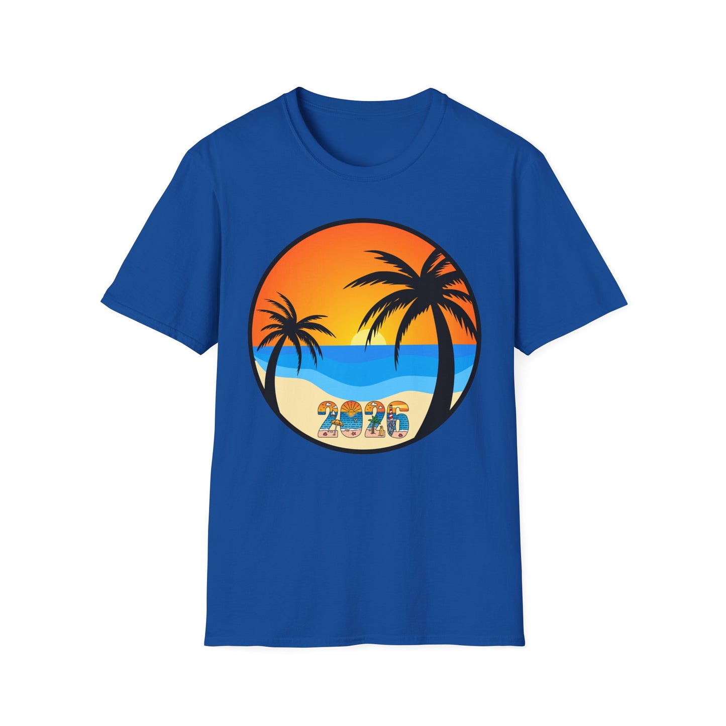 Sunset Palm Beach 2026 T-Shirt | Retro Tropical Circle Design