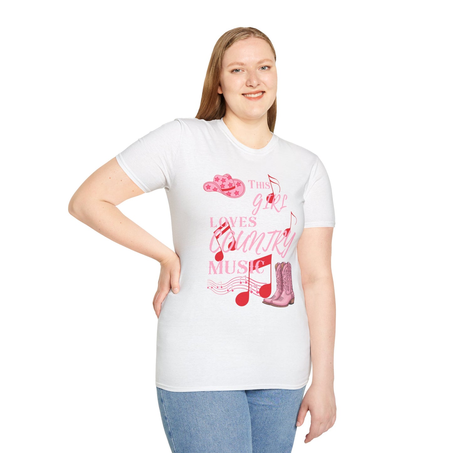 This Girl Loves Country Music T-Shirt | Pink Cowboy Hat Boots Musical Notes