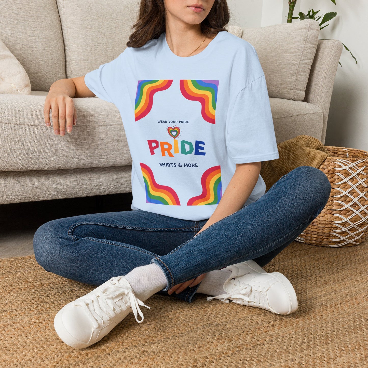 Rainbow Pride heart graphic T-Shirt | Wear Your Pride slogan
