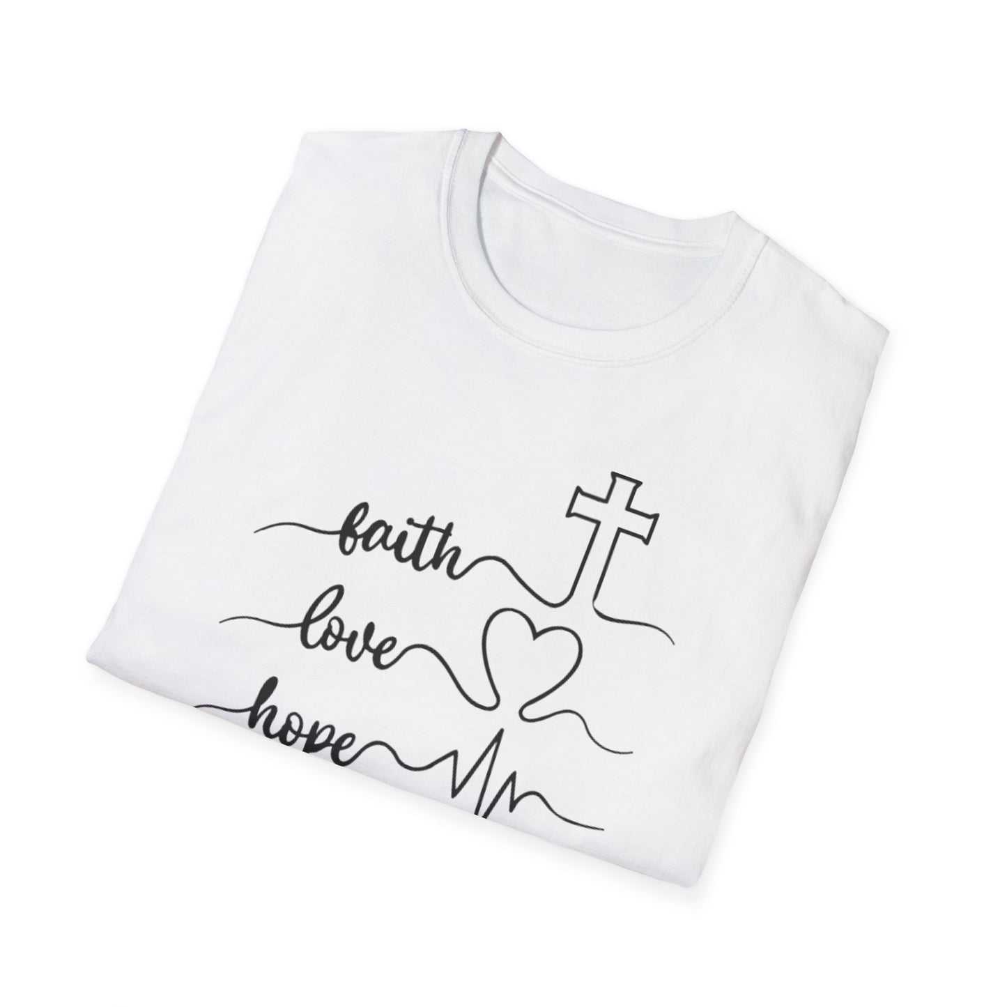 Faith Love Hope Unisex Softstyle T-Shirt, Christian Gifts, Inspirational Tee, Casual Wear, Perfect for Church, Coffee Lovers
