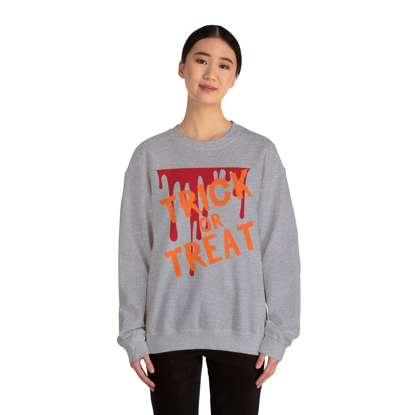Halloween-Inspired Crewneck Sweatshirt | Cozy Unisex Sweater, Trick or Treat Design, Fall Fashion, Spooky Season Apparel