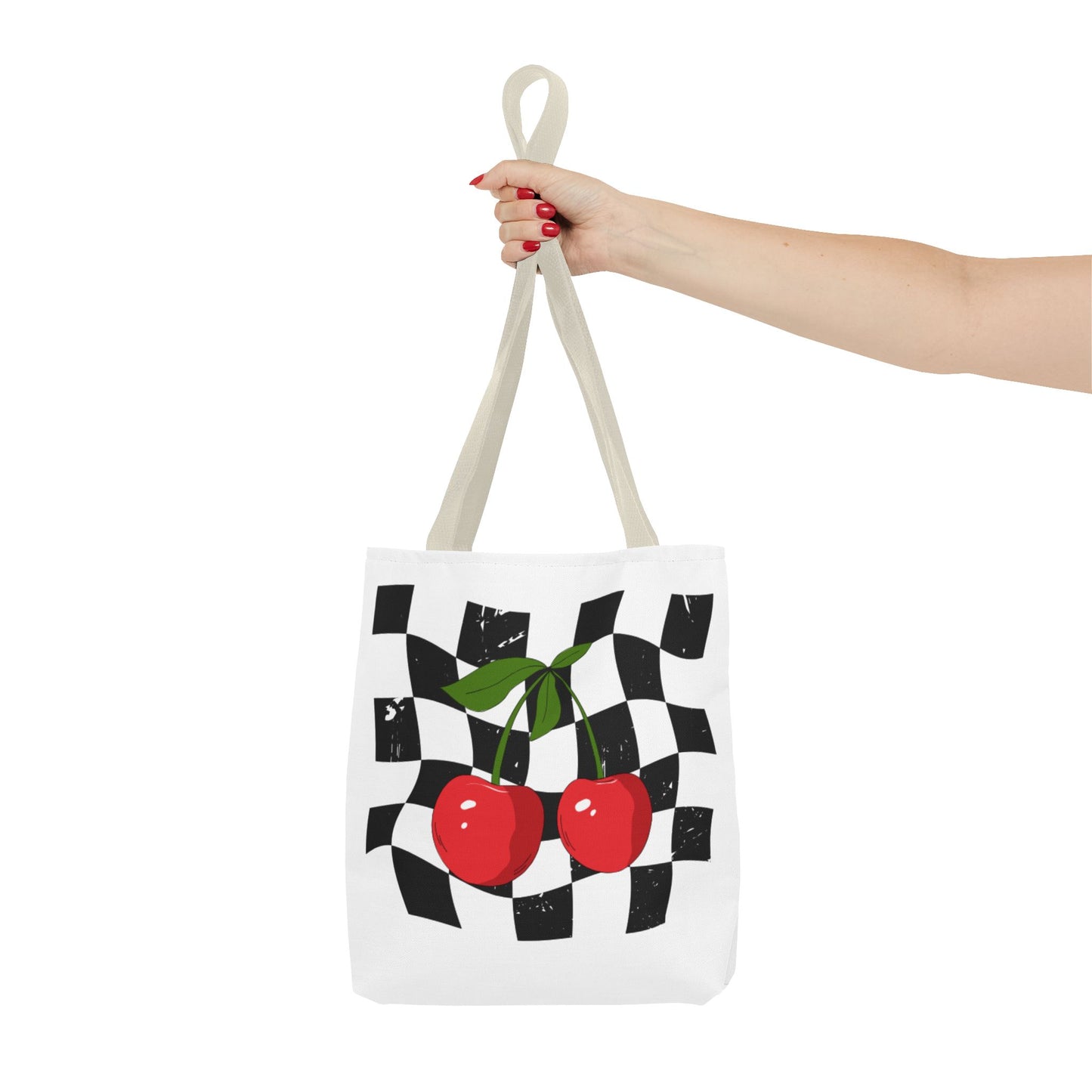 Cute Cherry Checkerboard Tote Bag, Summer Vibe Shopping Bag, Trendy Eco-Friendly Gift, Picnic Essential, Festival Accessory
