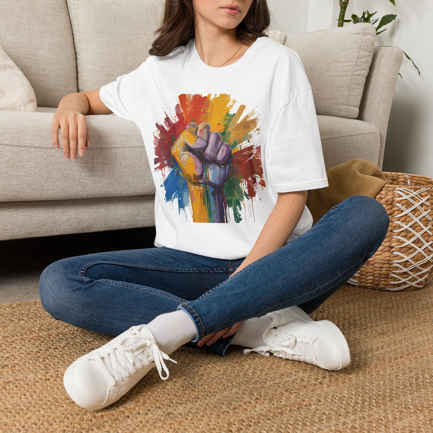 Rainbow Fist Protest Artwork T-Shirt | Pride Solidarity Graphic Tee