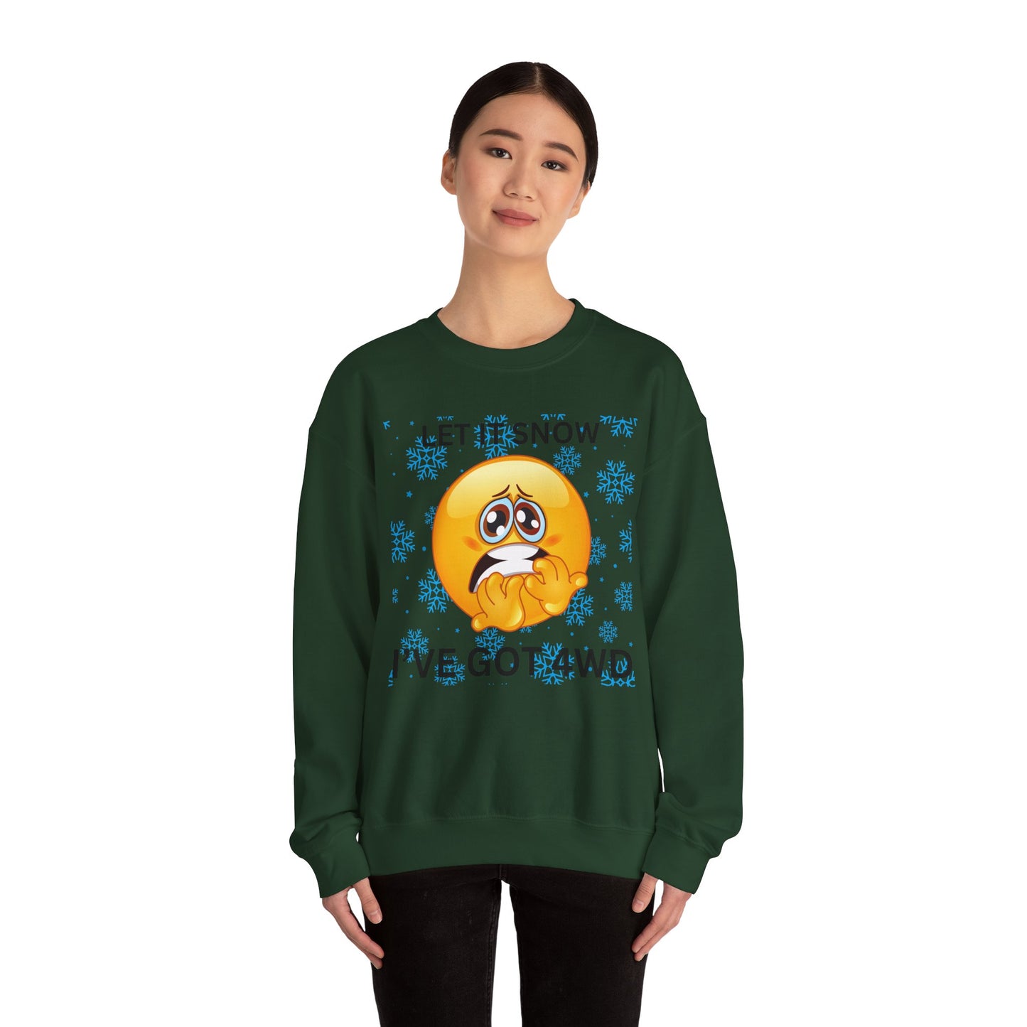 Crewneck Sweatshirt - 'Let It Snow I've Got 4WD' Funny Winter Emoji Design