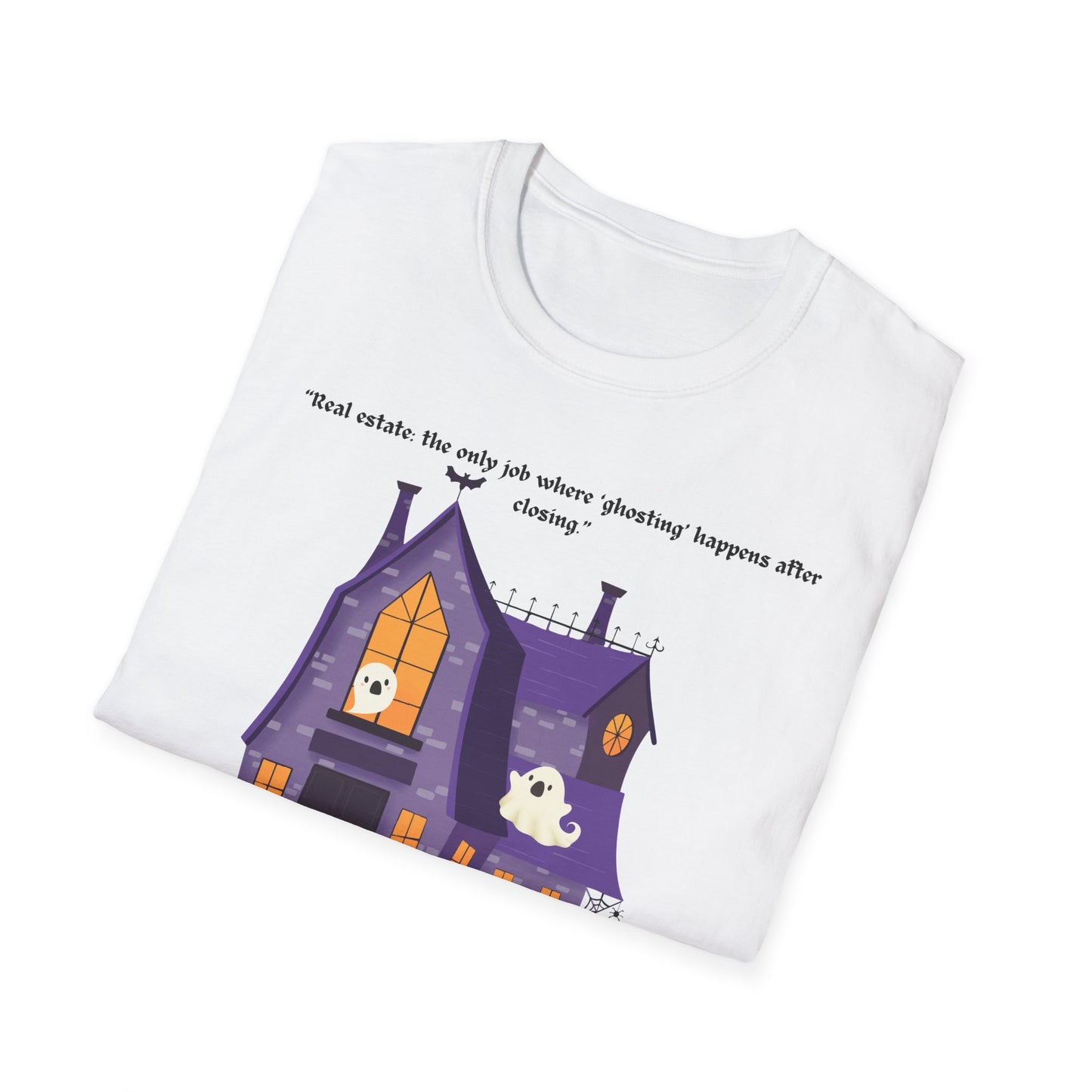 REAL ESTATE Halloween Haunted House T-Shirt, Unisex Softstyle Tee, Spooky Shirt, Fall Festivities, Trick or Treat Apparel