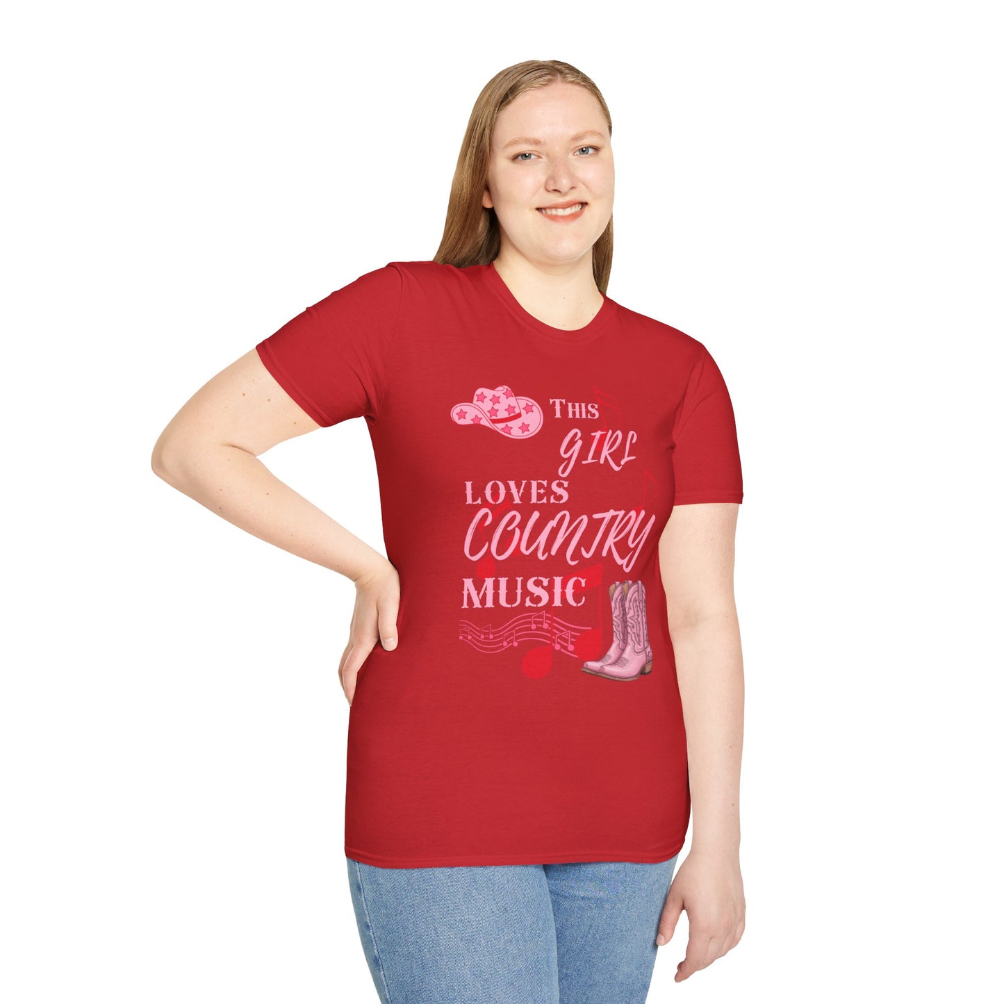 This Girl Loves Country Music T-Shirt | Pink Cowboy Hat Boots Musical Notes