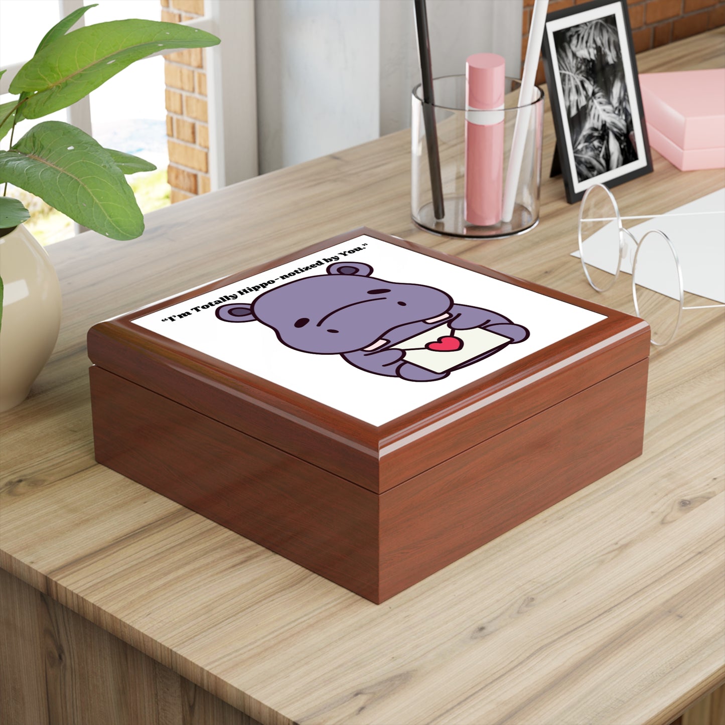I m Totally Hippo notized by You Jewelry Box | Cute Hippo Illustration