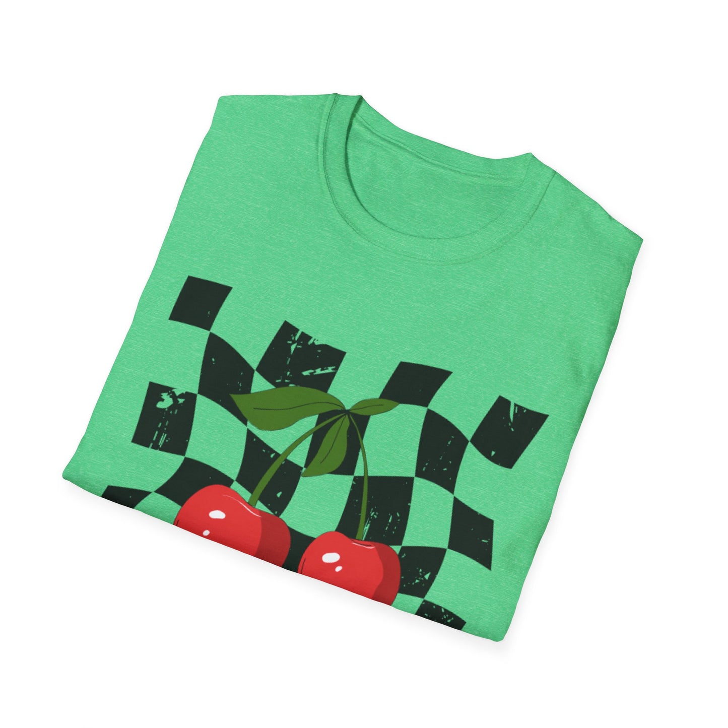 Cherry Checkered Graphic T-Shirt, Vintage Style Tee, Unisex Casual Apparel, Gifts for Car Lovers, Summer Streetwear