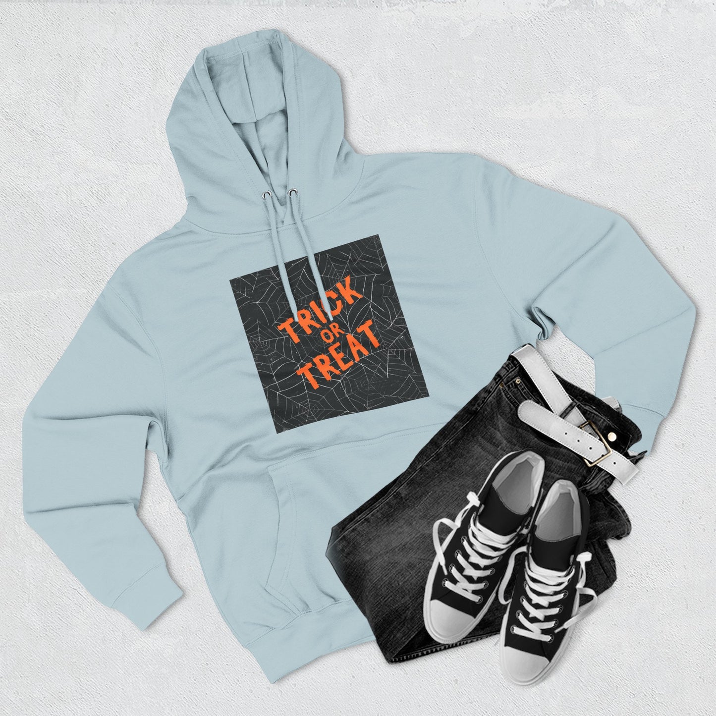 Halloween Trick or Treat Fleece Hoodie, Cozy Fall Apparel, Perfect for Costume Parties, Autumn Chill, Ghostly Gatherings, Comfortable Gift