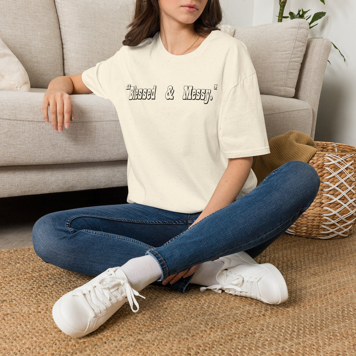 Blessed & Messy T-Shirt | Script Text Minimalist Typography