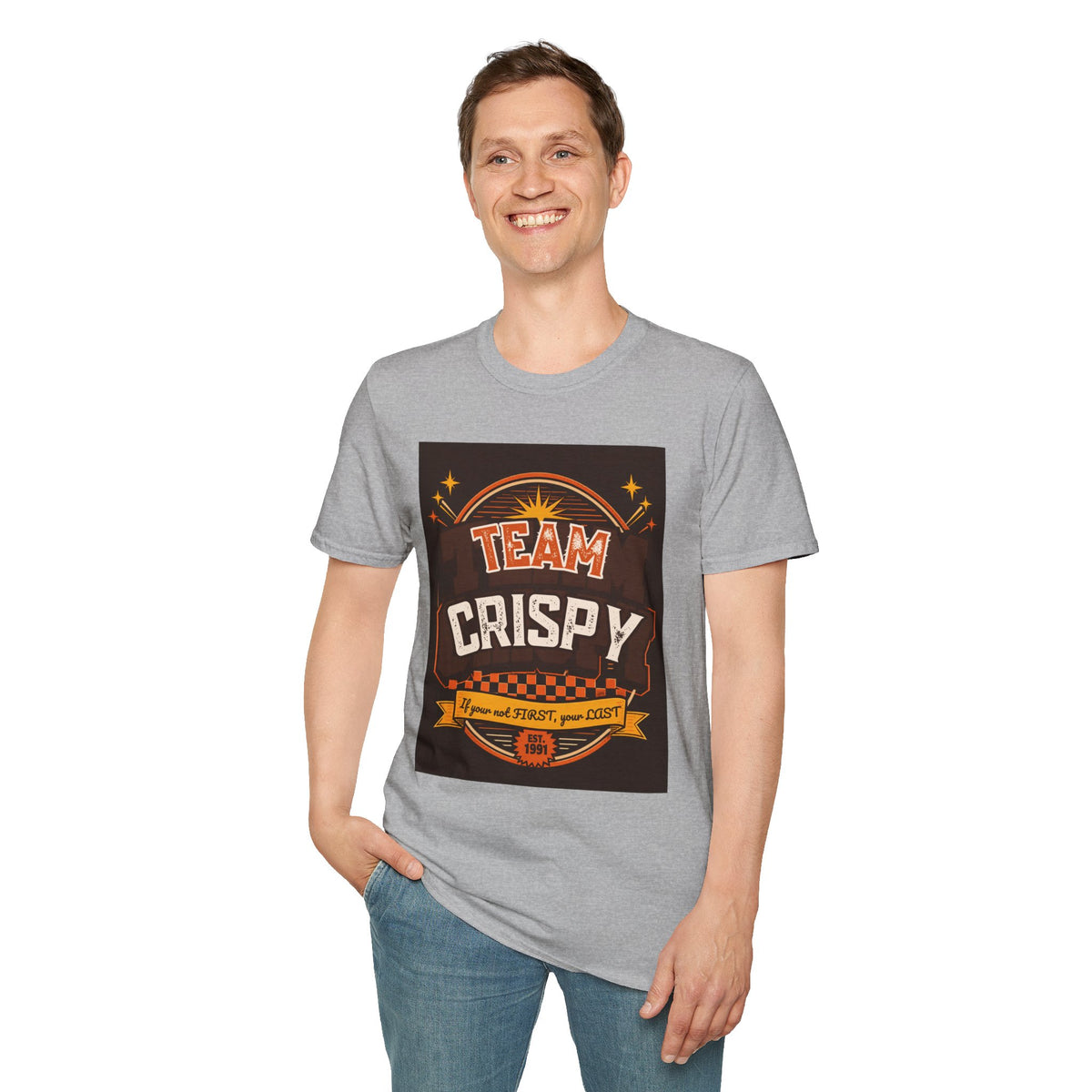 Team Crispy T-Shirt | Retro Badge Snack Lover Tee