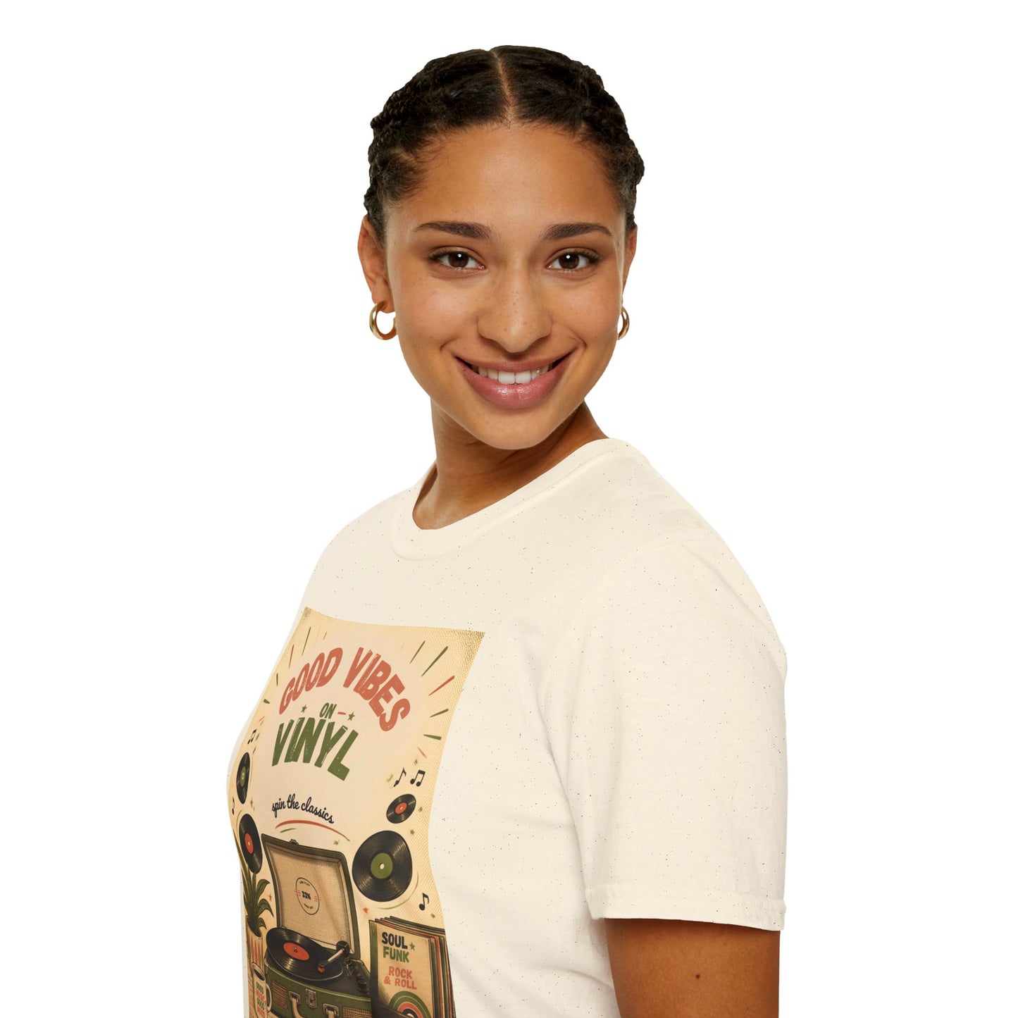 Good Vibes on Vinyl T-Shirt | Retro Record Player Design
