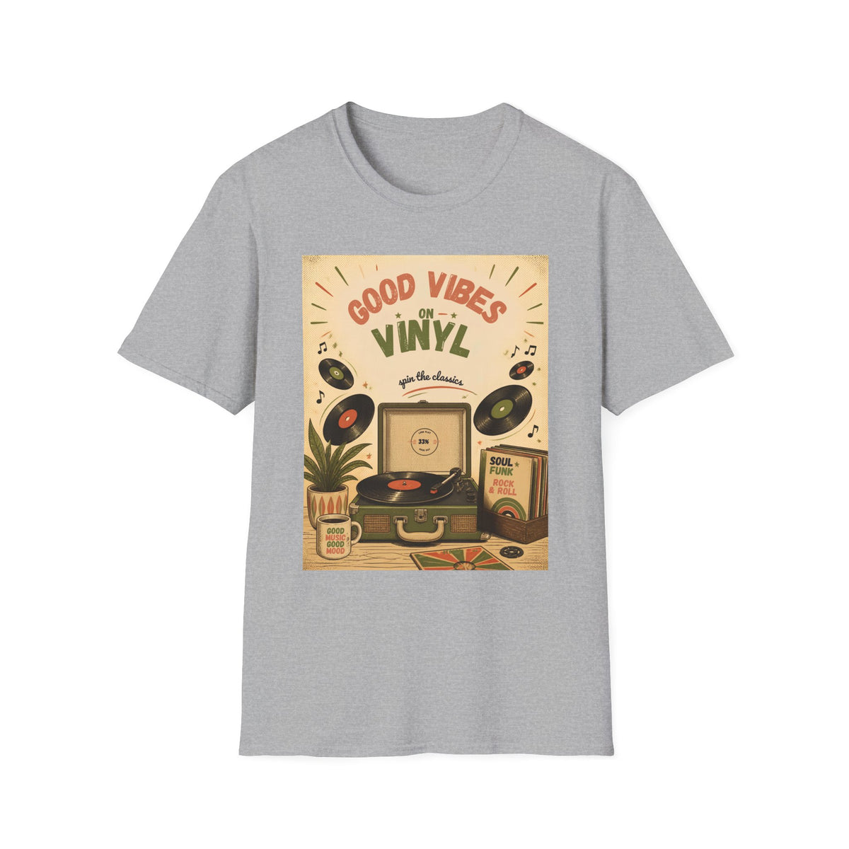 Good Vibes on Vinyl T-Shirt | Retro Record Player Design