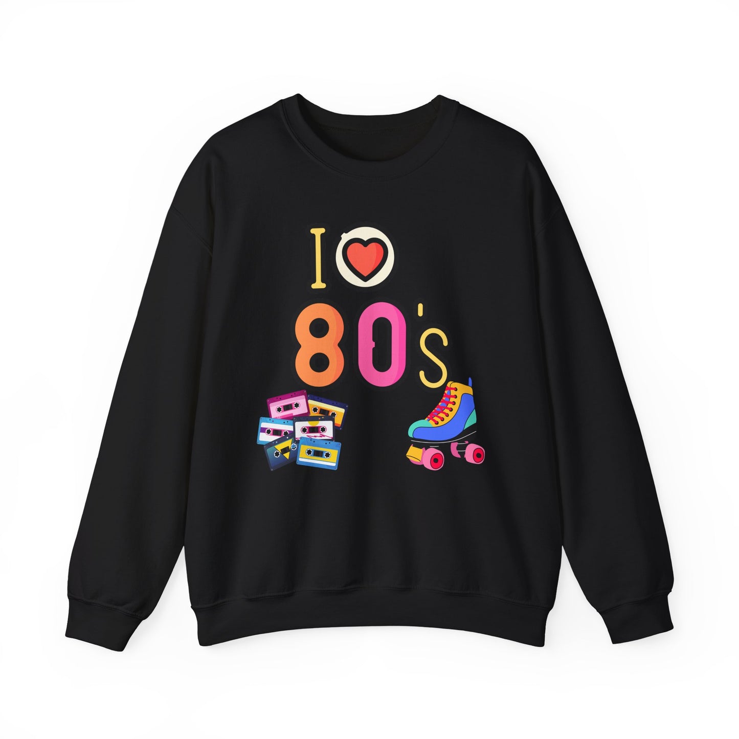 I Heart 80's Roller Skate Sweatshirt | Retro Tape Cassette 80s