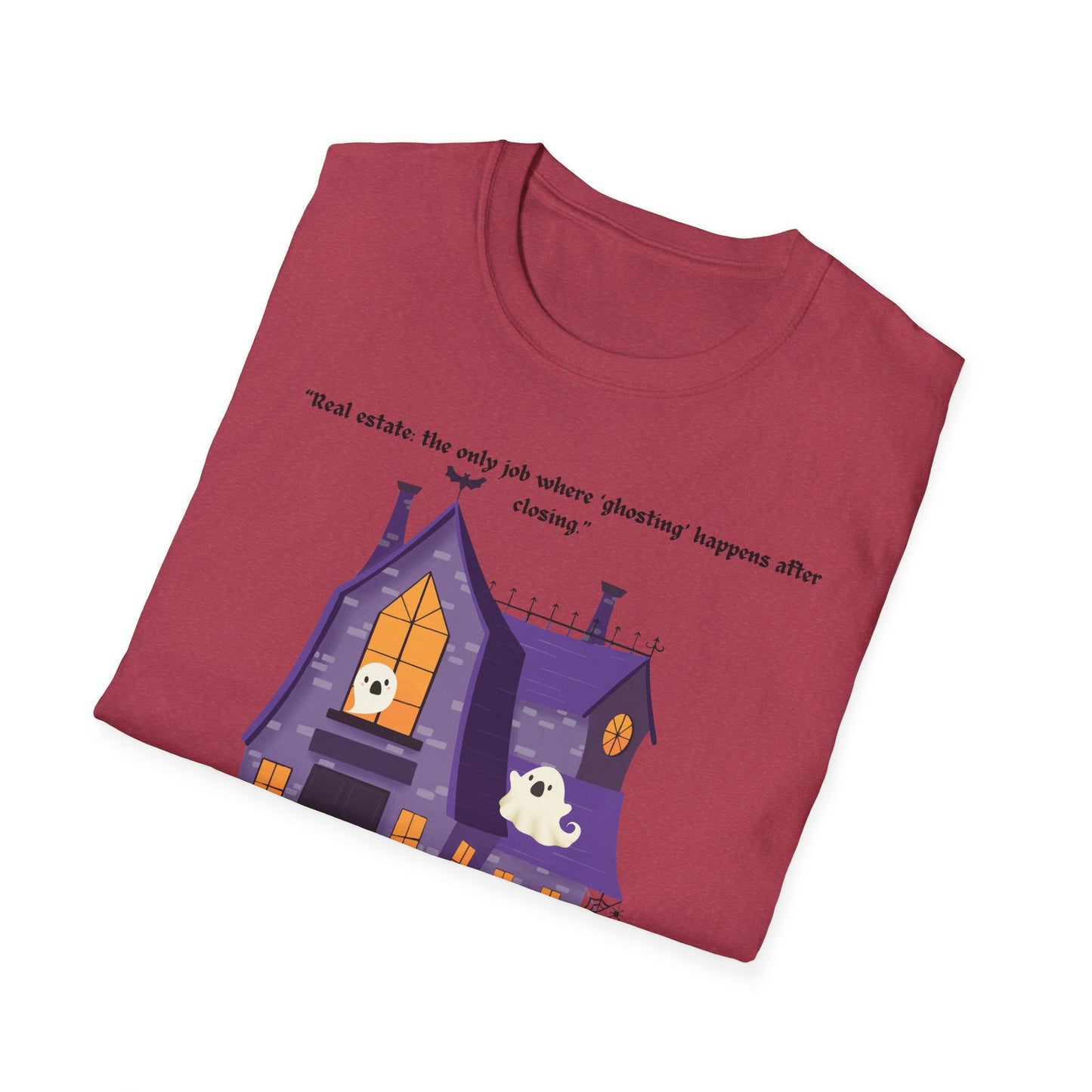 REAL ESTATE Halloween Haunted House T-Shirt, Unisex Softstyle Tee, Spooky Shirt, Fall Festivities, Trick or Treat Apparel