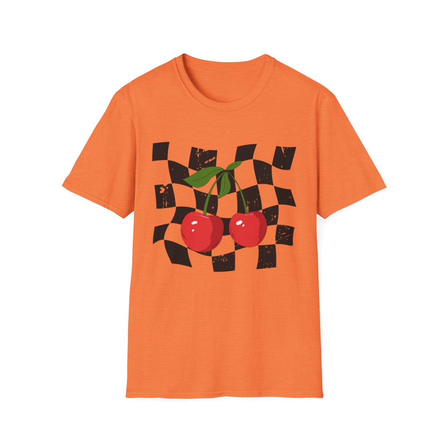Cherry Checkered Graphic T-Shirt, Vintage Style Tee, Unisex Casual Apparel, Gifts for Car Lovers, Summer Streetwear