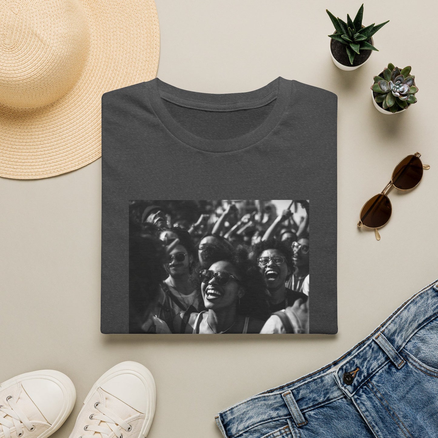 Celebrate Love T-Shirt | Black and White Crowd Photo, Yellow Text