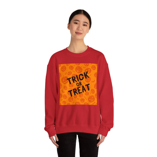Halloween Trick or Treat Crewneck Sweatshirt, Cozy Fall Apparel, Unisex Sweater, Festive Halloween Sweater, Pumpkin Theme Sweatshirt