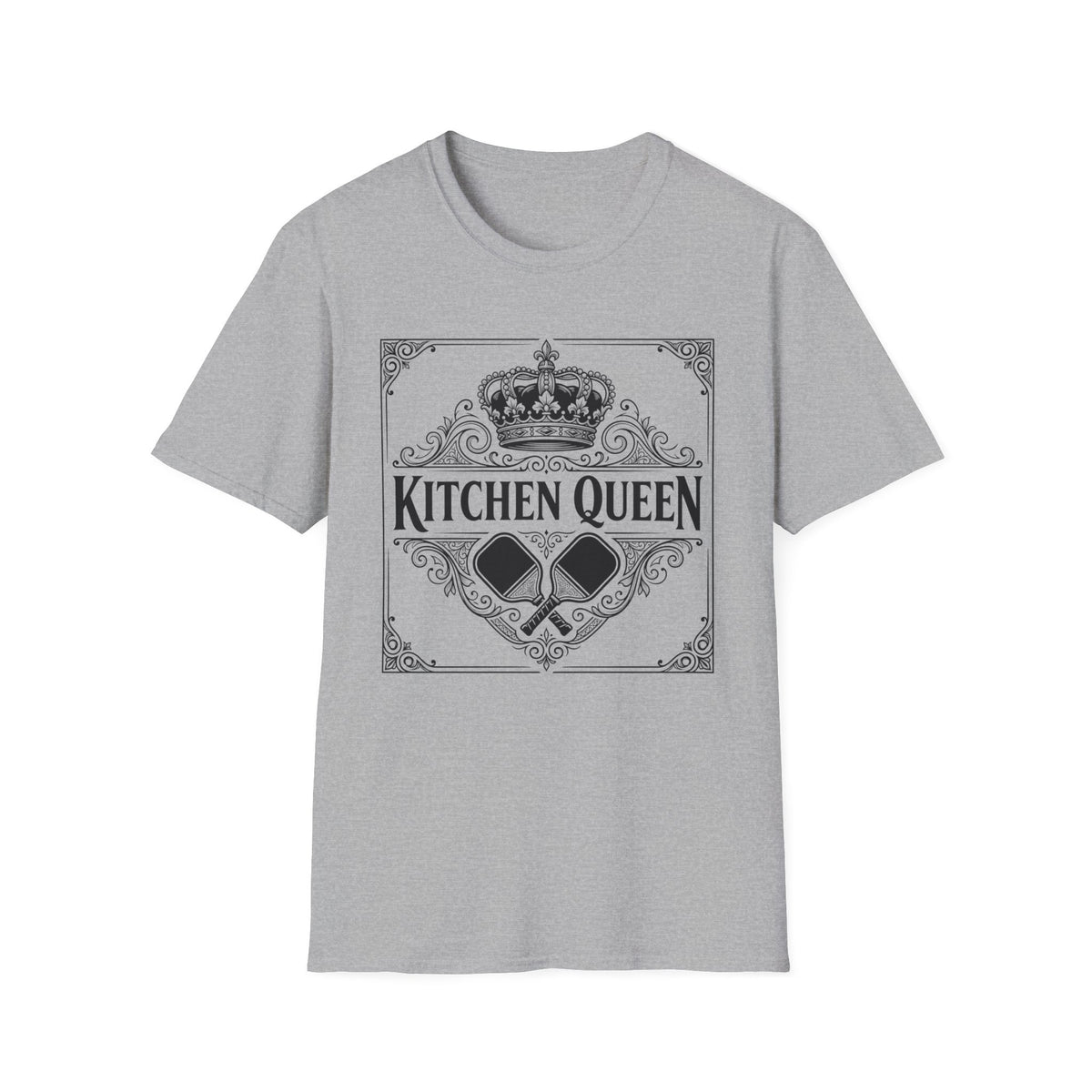 Kitchen Queen T-Shirt | Crown, Spatula, Vintage Scroll Design