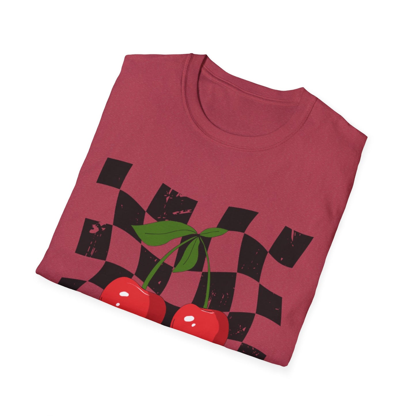 Cherry Checkered Graphic T-Shirt, Vintage Style Tee, Unisex Casual Apparel, Gifts for Car Lovers, Summer Streetwear