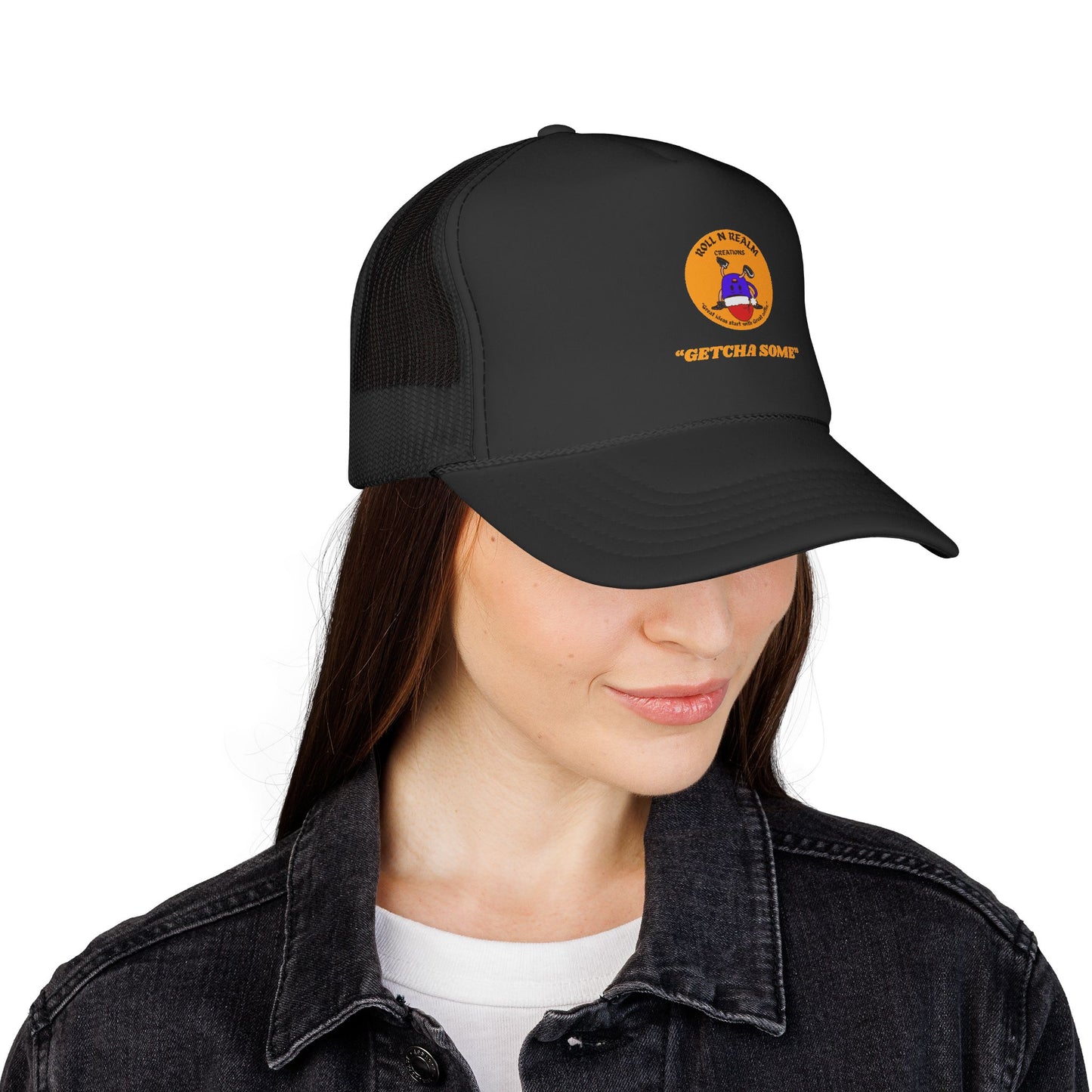 Roll R Rean's Ranch logo Trucker Cap | Red Mesh Trucker Hat