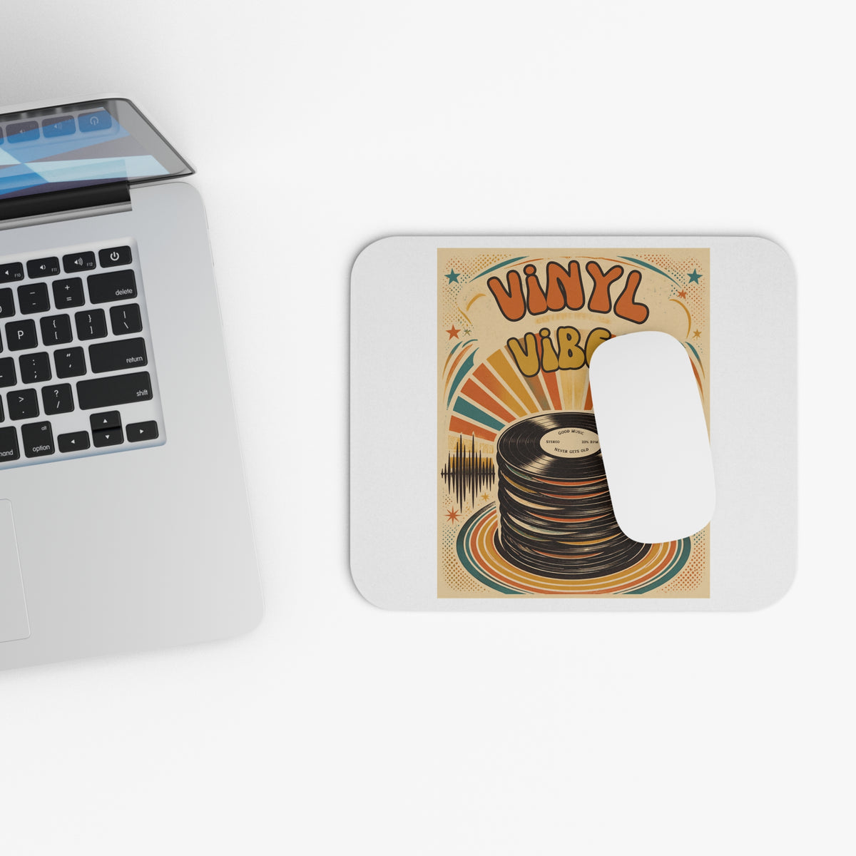Vinyl Vibes Record Stack Mouse Pad | Retro 70s Music Design