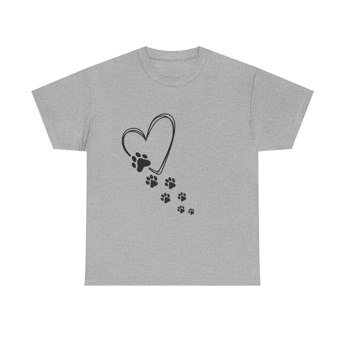 Paw Print Heart Unisex Heavy Cotton Tee, Pet Lover Gift, Animal Adoption Awareness, Dog Mom Shirt, Casual Everyday Wear, Perfect for