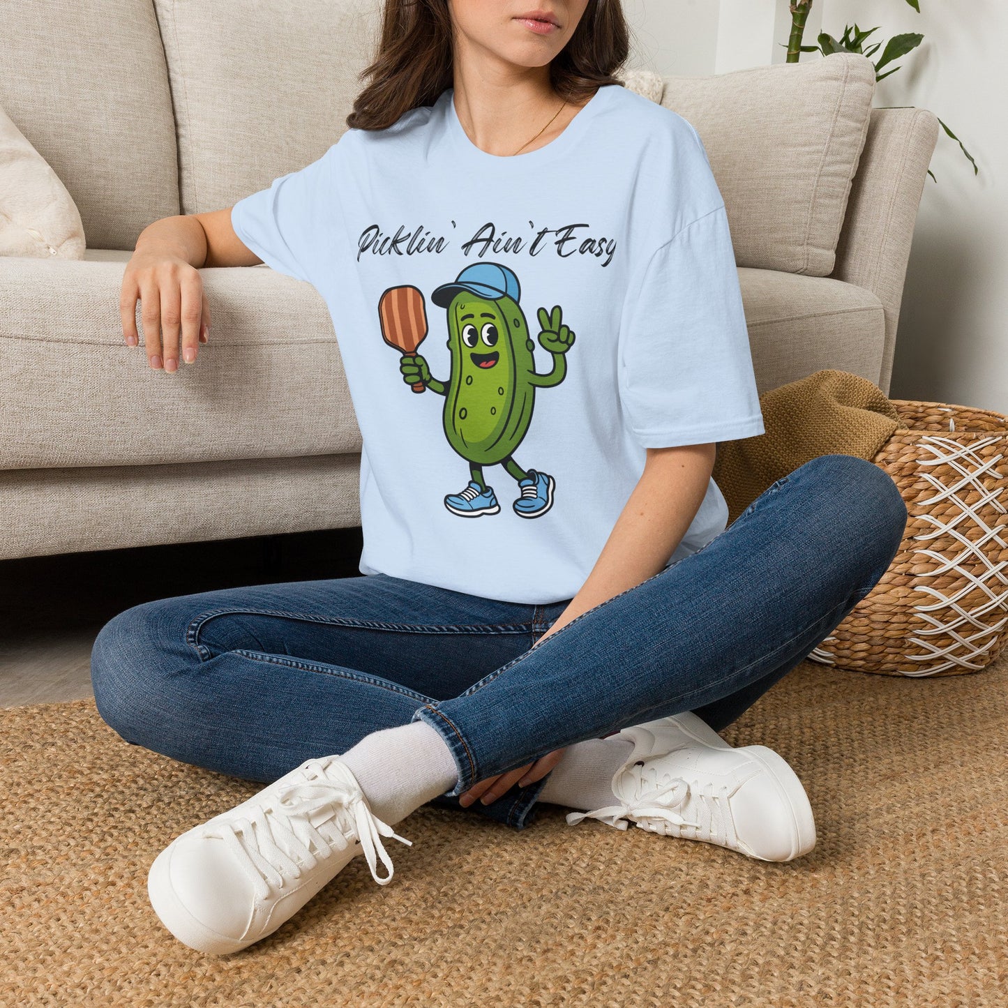 Picklin Ain't Easy Pickle Character T-Shirt | Cartoon Pickle with Paddle